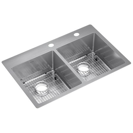 Crosstown SS 33 X 22 X 9, Equal Double Bowl Dual Mount Sink Kit